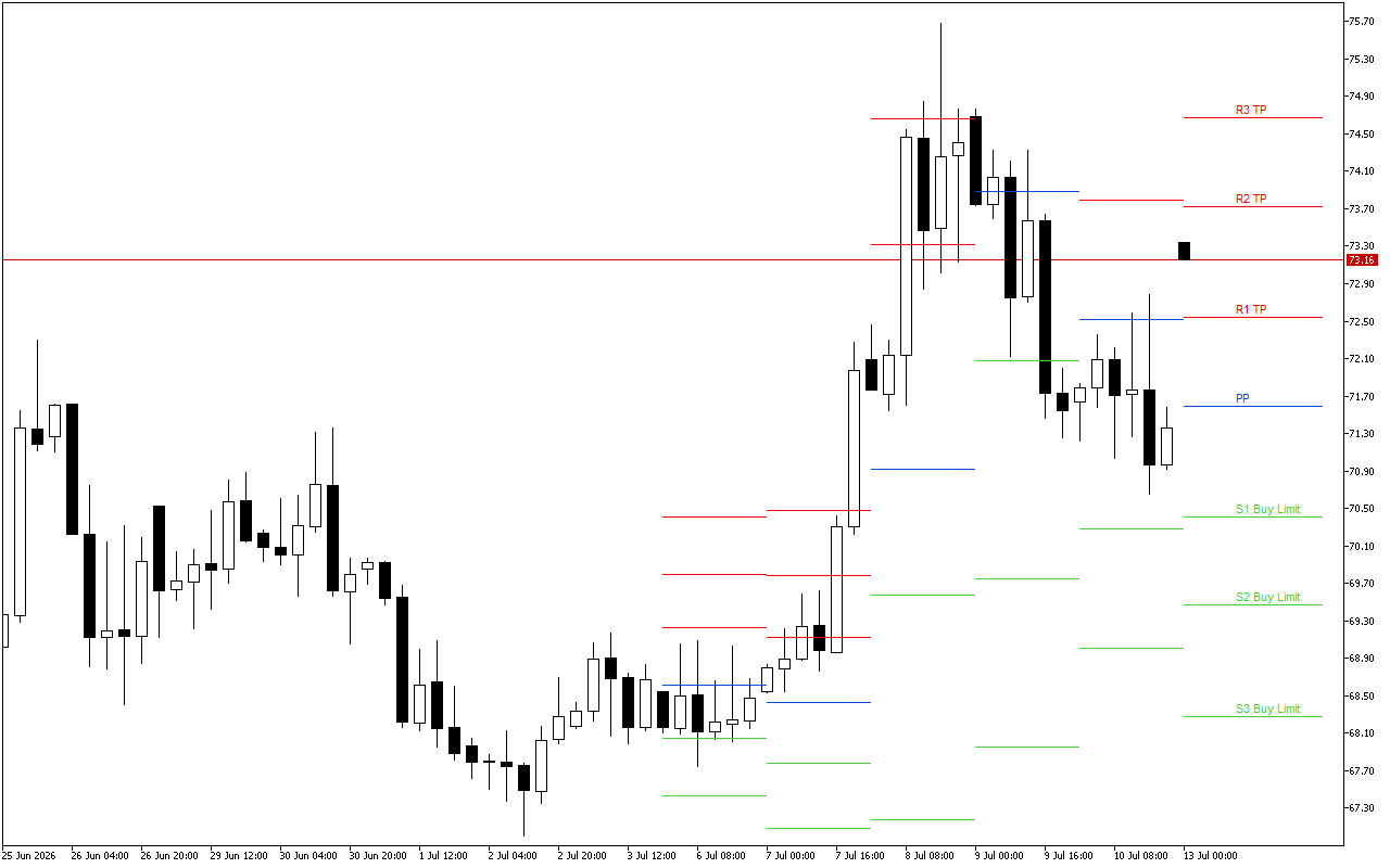 WTI H4: Tahap Pivot Points untuk Sesi Amerika pada 13.7.2026